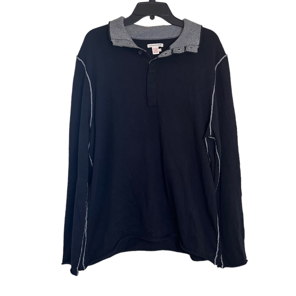 Carbon2Cobalt Cashmere Men's Black and Gray Quarter Button Pullover Size Large